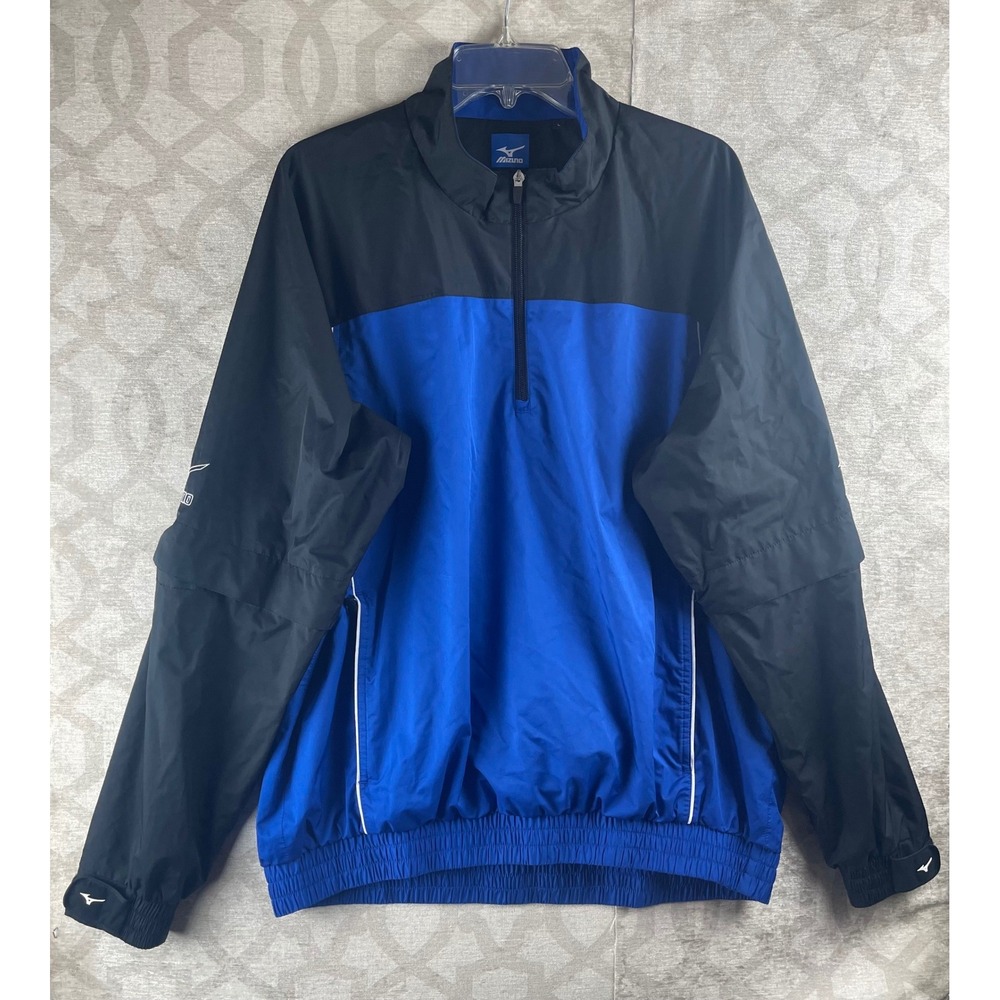 Mizuno ImpermaLite Mens Large Blue Black Waterproof 1/4 Zip Windbreaker Jacket